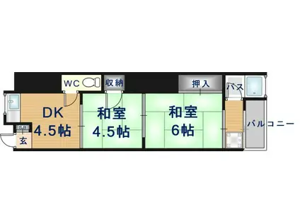 八戸ノ里文化I(2DK/1階)の間取り写真
