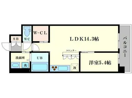 グランカーサ難波元町(1LDK/4階)の間取り写真