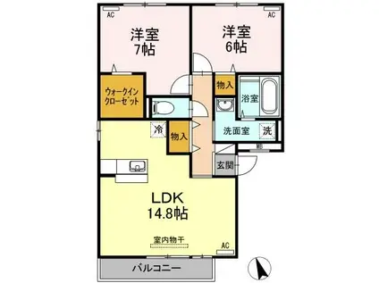セレーノ弐番館(2LDK/3階)の間取り写真