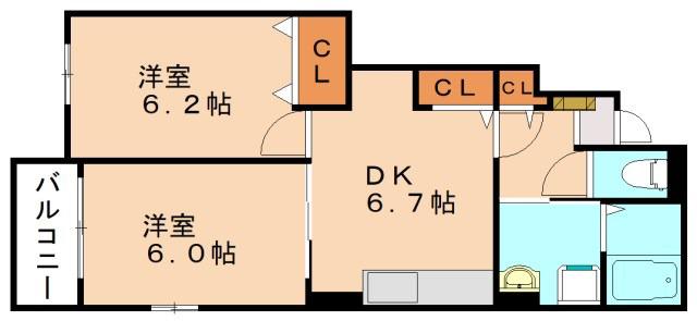 ハルシアン・パークB(2DK/1階)の間取り写真
