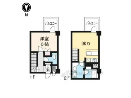 ヴェルビュ二条城東(1LDK/2階)の間取り写真