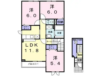 マリンコート・コスモス(3LDK/2階)の間取り写真