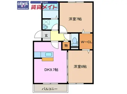 プレミール ボヌールJ棟(2DK/2階)の間取り写真