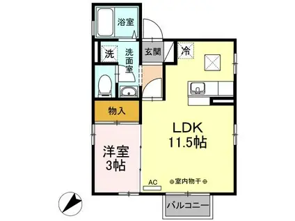 セレス本町(1LDK/1階)の間取り写真