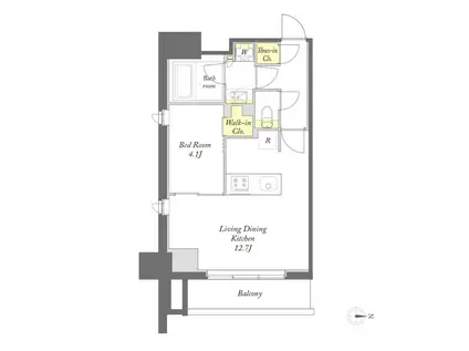 プライムメゾン蒲田(1LDK/13階)の間取り写真