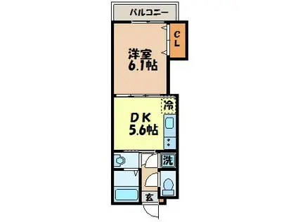 TSビル(1DK/5階)の間取り写真