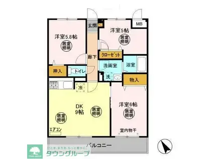 ローズウッド(3DK/3階)の間取り写真