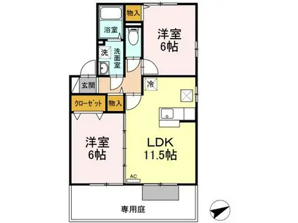 メゾン・リラ B棟(2LDK/1階)の間取り写真