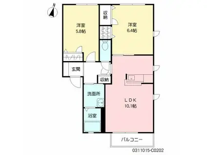 シャーメゾン グリーン C棟(2LDK/2階)の間取り写真