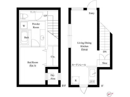 スクエアコート早稲田(1LDK/1階)の間取り写真