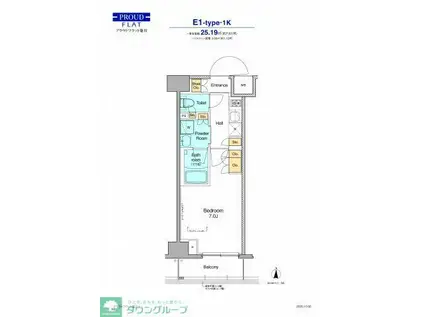 プラウドフラット菊川(1K/1階)の間取り写真