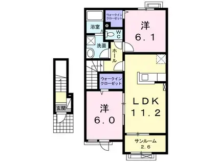 プロディジュー ヴィラ(2LDK/2階)の間取り写真