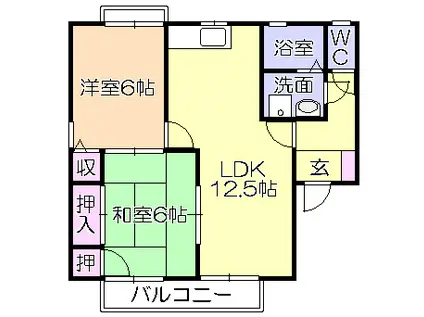 ヴェルドミール B棟(2LDK/2階)の間取り写真
