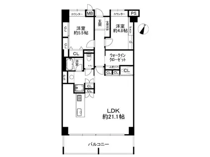 ジークレフ六甲の丘C棟(2SLDK/8階)の間取り写真