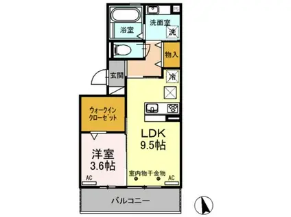 クリア トゥレス C棟(1LDK/1階)の間取り写真