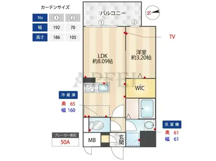 ALIVIS都島通(1LDK/8階)の間取り写真