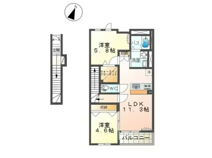 ラピスA(2LDK/2階)の間取り写真