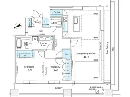 東京ミッドタウン八重洲 八重洲セントラルスクエア(2LDK/7階)の間取り写真