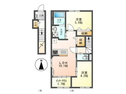 ラ・ルーチェII(2LDK/2階)の間取り写真