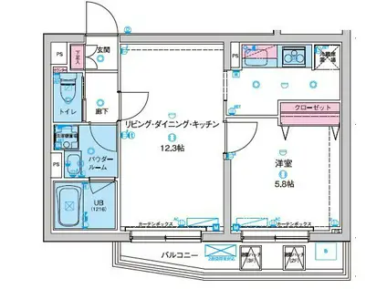 ジェノヴィア高円寺スカイガーデン(1LDK/4階)の間取り写真