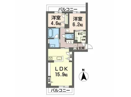 グランドビーンズH(2LDK/3階)の間取り写真