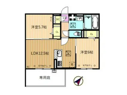 カメリア(2LDK/1階)の間取り写真