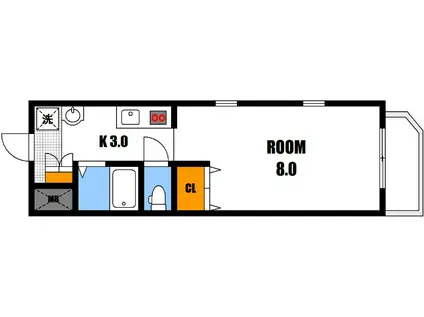 ゼフィルI(1K/3階)の間取り写真