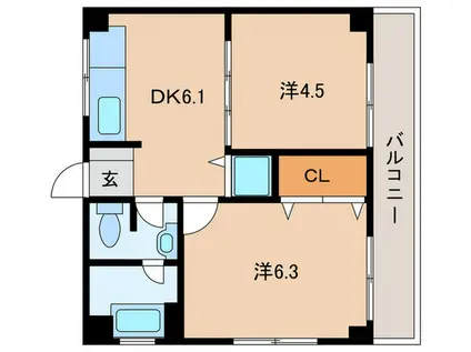 ぷれじでんと(2DK/3階)の間取り写真