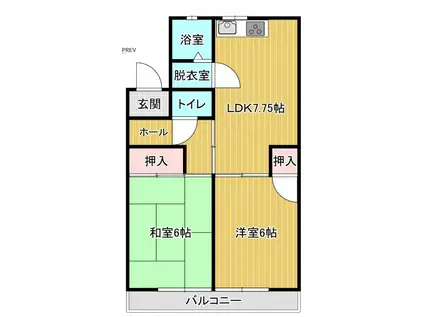 ヴィラ湯浅A棟(2DK/3階)の間取り写真