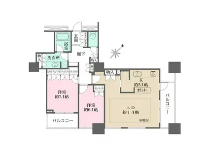 プライマリーナ山下公園グレーシアタワー(2LDK/15階)の間取り写真