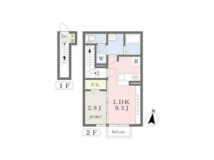 あさか野ハイツ(1LDK/2階)の間取り写真