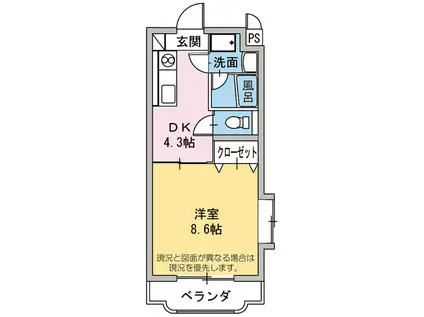 エスポワール原(1DK/2階)の間取り写真