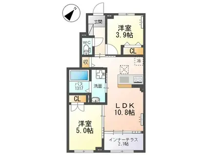 ラヴェルナ(2LDK/1階)の間取り写真