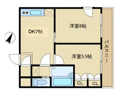 大橋第一ハイム(2DK/1階)の間取り写真