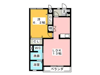 ウィンズ雅B(1LDK/2階)の間取り写真