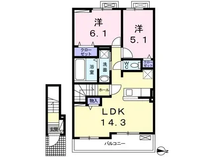 クレイン ボッシェ(2LDK/2階)の間取り写真