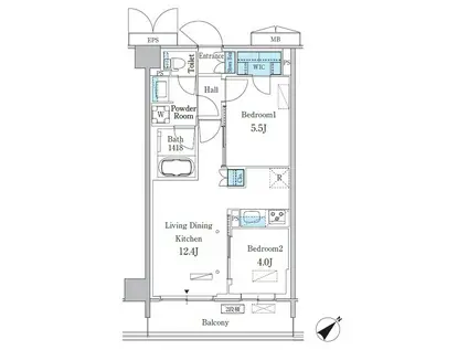 パークアクシス品川南大井パークフロント(2LDK/5階)の間取り写真