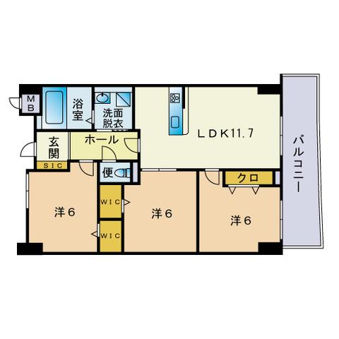 リオグランデ博多(3LDK/7階)の間取り写真