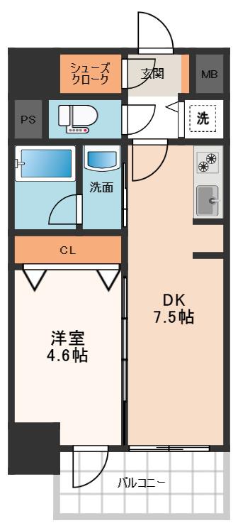 BLAU本町東(1DK/11階)の間取り写真