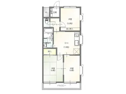 第一寺尾マンション(3DK/1階)の間取り写真