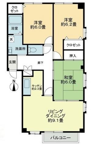 フォブール近藤B棟(3LDK/2階)の間取り写真