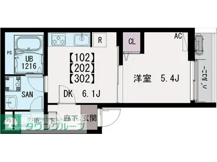 イクシオ熊野前駅(1DK/1階)の間取り写真