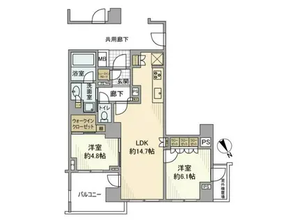PROUD恵比寿 プラウド恵比寿(2LDK/3階)の間取り写真