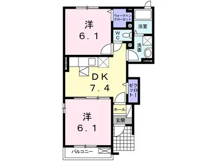アヴェニュー(2DK/1階)の間取り写真
