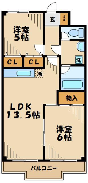 グリーンヴァレー松澤(2LDK/5階)の間取り写真