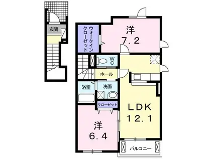 T.K アルカンシェル(2LDK/2階)の間取り写真