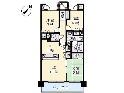 フォルム雲雀丘花屋敷(3LDK/2階)の間取り写真