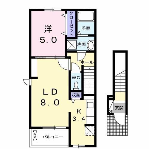 ウエストコートA(1LDK/2階)の間取り写真
