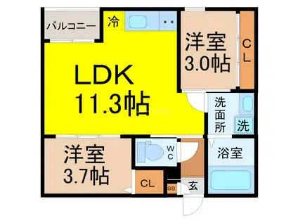 REGALESTルミナス黄金(2LDK/2階)の間取り写真