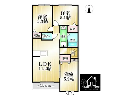 グランシャトー北島(3LDK/2階)の間取り写真